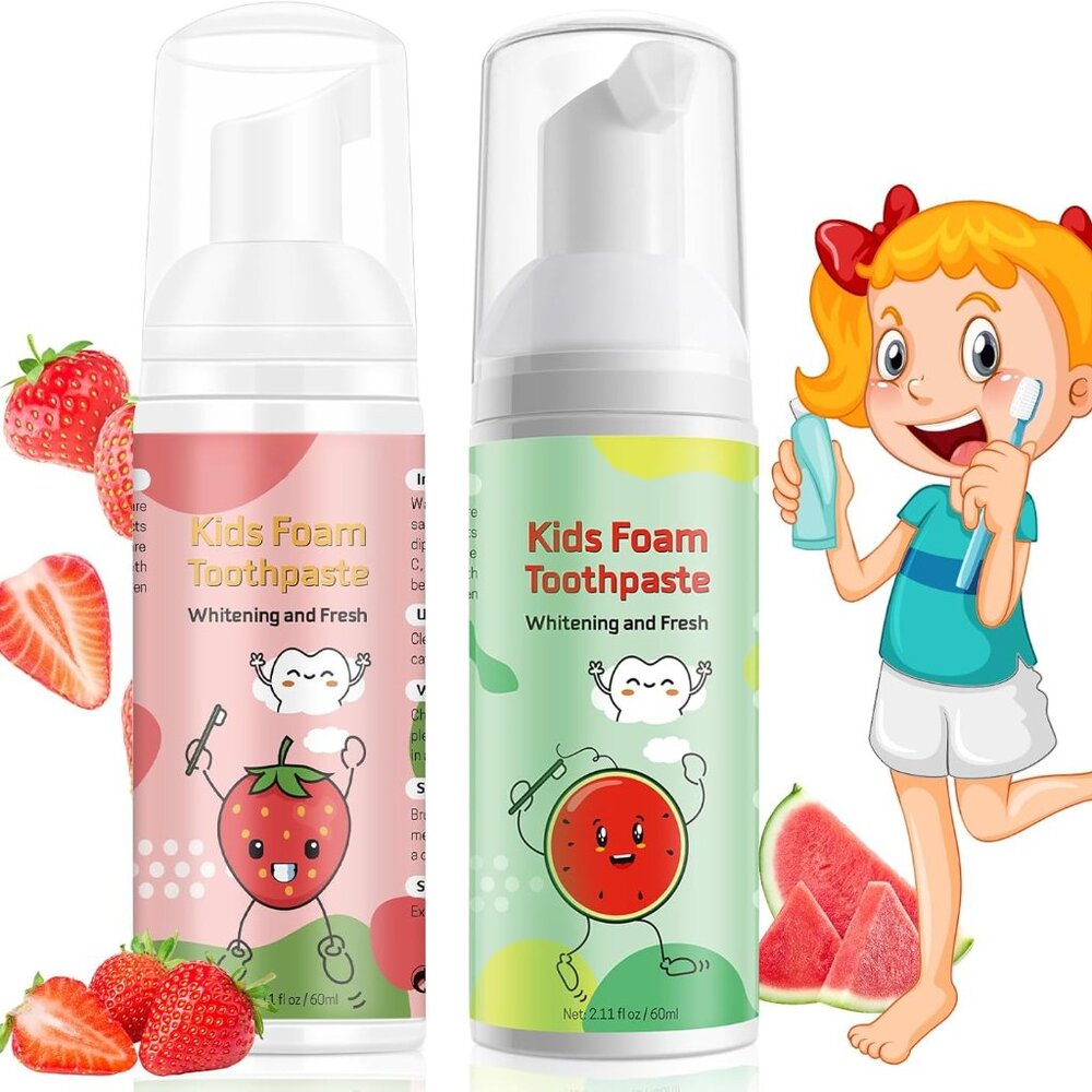 Foam Toothpaste 4 BOTTLES Kids Toddler 3+ Low Fluoride Watermelon Strawberry
